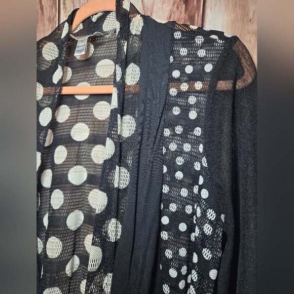 Anes A. Black and White Polka Dot Asymmetrical Hem Cardigan Womens Medium - Picture 3 of 7